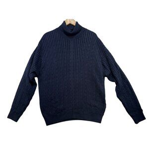 Tommy Hilfiger Cable Knit Turtleneck Sweater L Navy Classic Academia